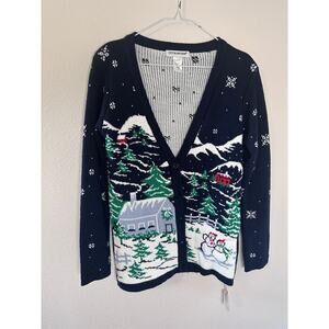 Vintage Christmas Womens Winter Snowman Light-up Sweater Size S Navy Blue